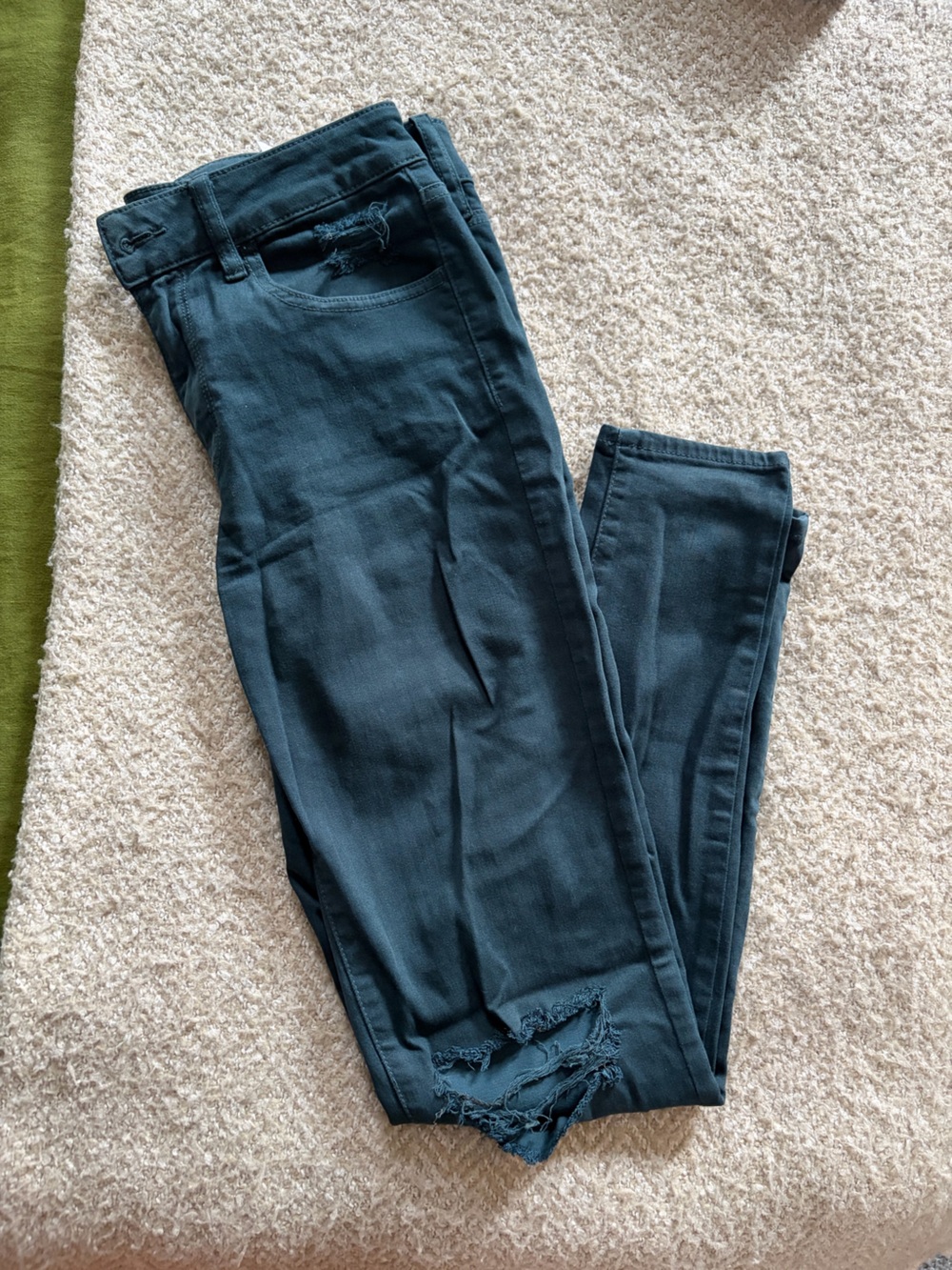 AE Stretch Skinny Dark Teal Ripped Slim Pants